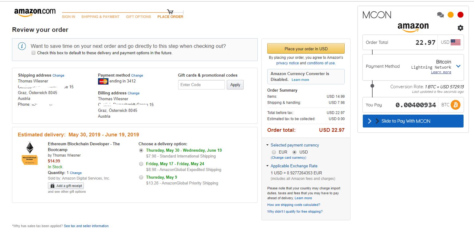 order on amazon with moon app crypto